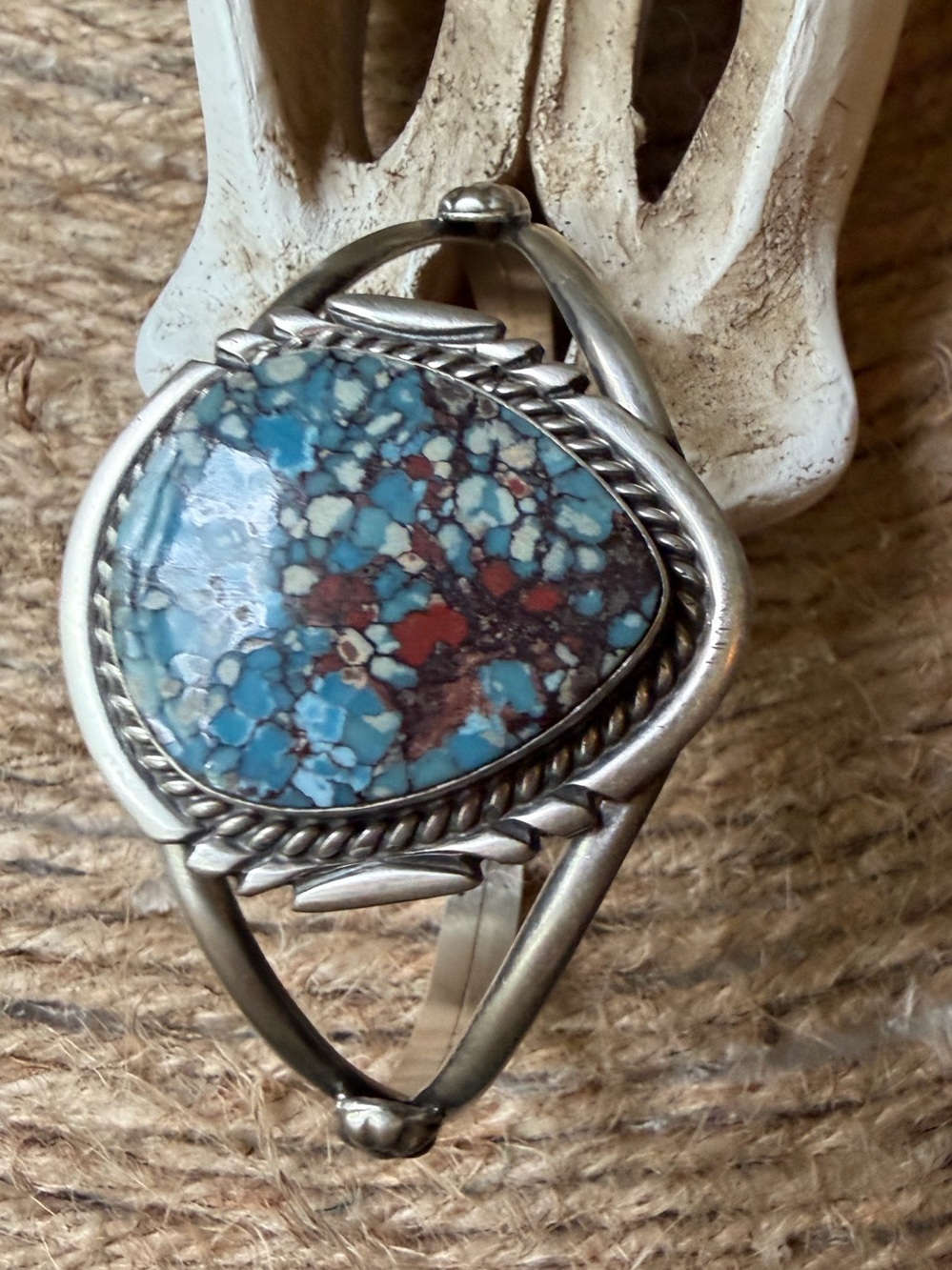 Donavan Skeet Sterling Silver Golden Hills Turquoise Matrix Cuff Bracelet - Picture 8 of 13